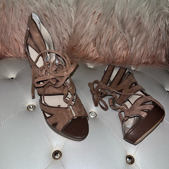 Colin Stuart Suede Lavender Lace Up Platform Heeled Sandals Size 11B - Picture 5 of 13